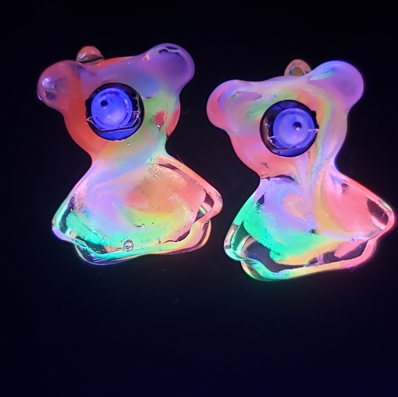 Handmade Rainbow Bear with Bows Stud Earrings - Reacts to UV Light - Picture 7 of 8